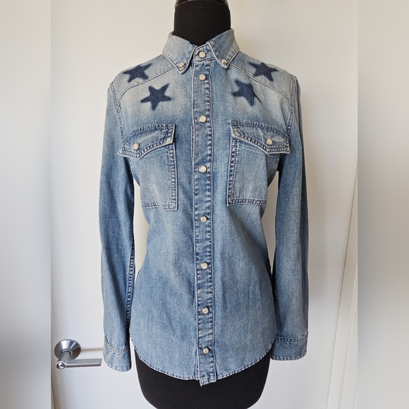 $1,130 GIVENCHY Stars Denim Button-Up 42 (IT) 8 (US) Medium - Picture 4 of 12